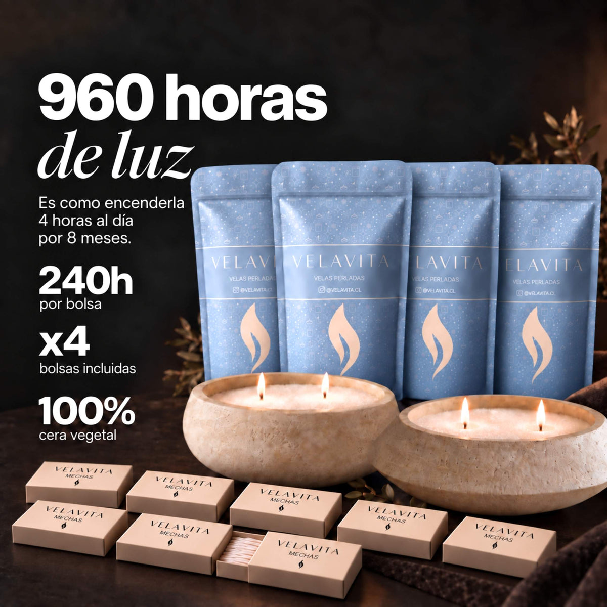 KIT SIGNATURE CONCRETO - Velas 4 kg + 2 Recipientes + Accesorios