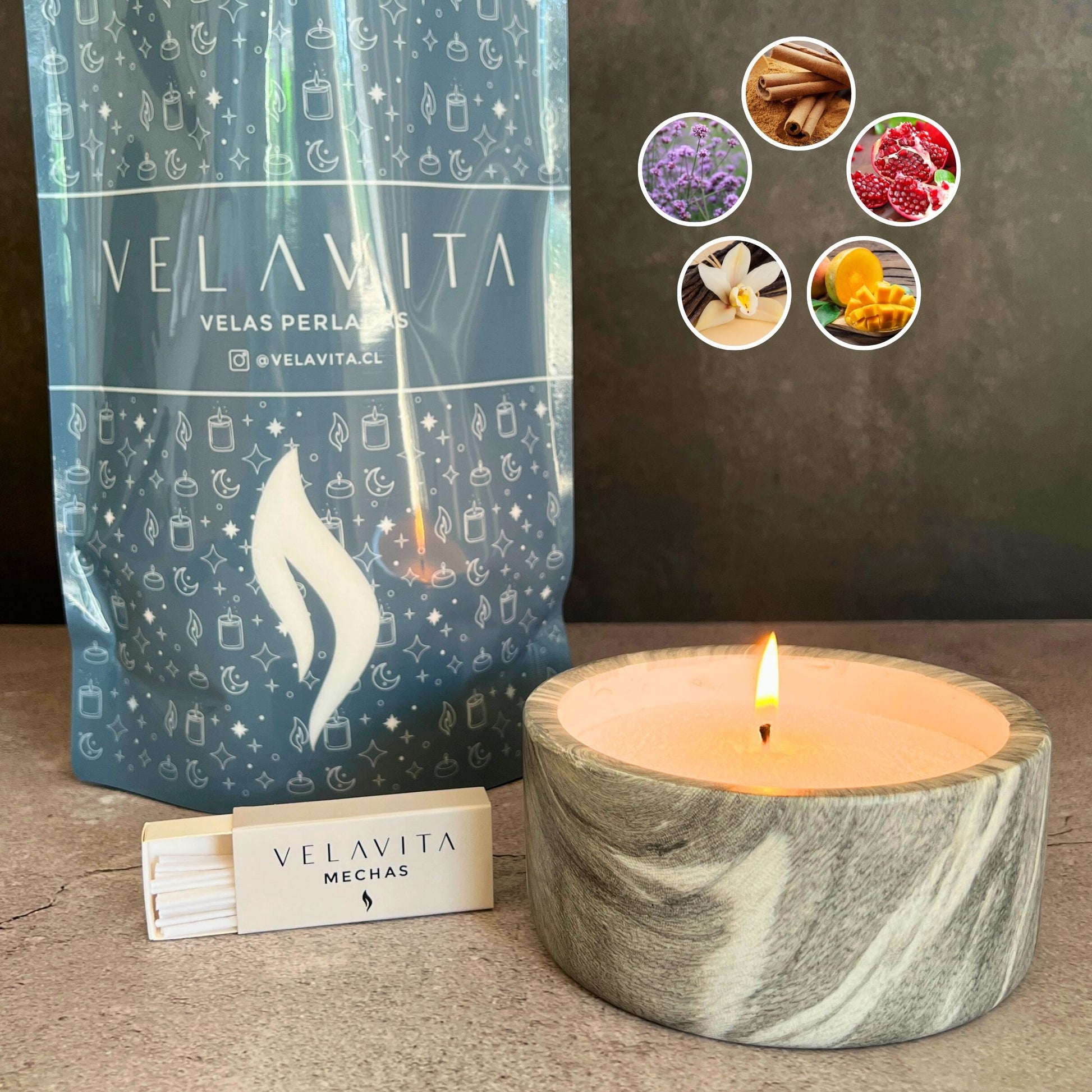 KIT CARRARA 1 Kg Velas AROMAS + Recipiente