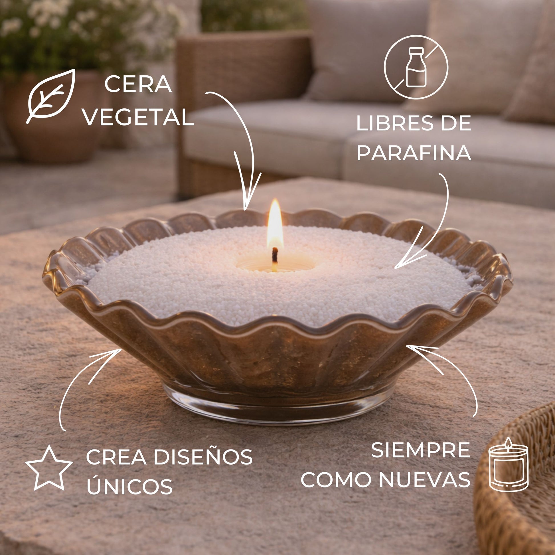 KIT ELEGANTE 500gr Velas COLORES + Recipiente