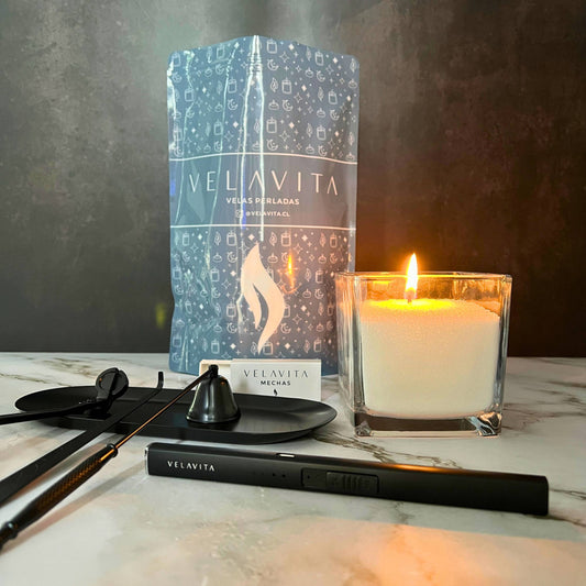 Kit Deluxe - Velas 1 Kg COLORES + Encendedor + Set Accesorios + Recipiente