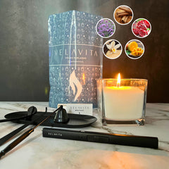 Kit Deluxe - Velas 1 Kg AROMAS + Encendedor + Set Accesorios + Recipiente
