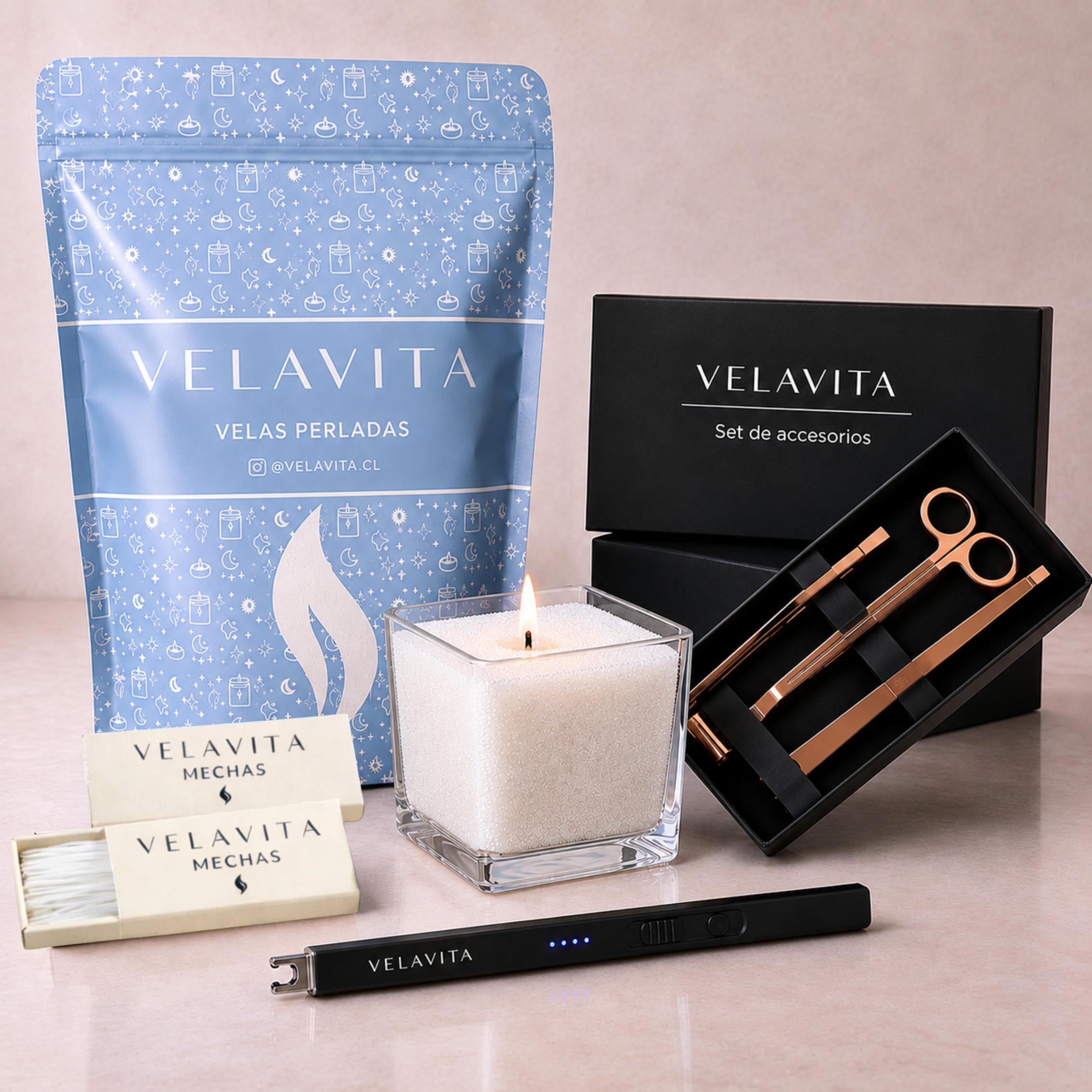 KIT DELUXE - Velas 1 Kg + Encendedor + Set Accesorios + Recipiente