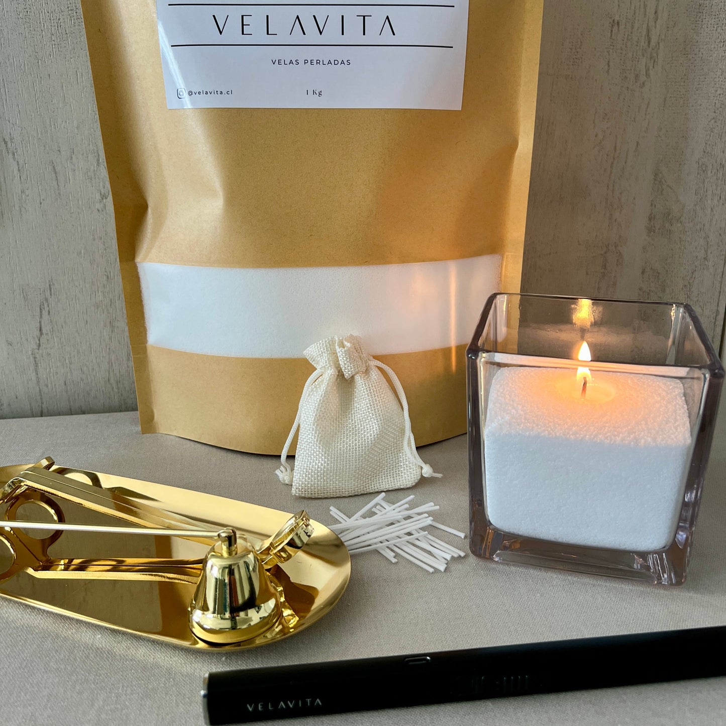 Kit Deluxe - Velas 1 Kg + Encendedor + Set Accesorios + Recipiente