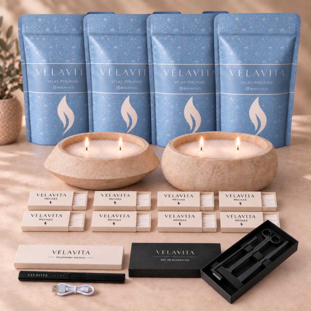 KIT SIGNATURE CONCRETO - Velas 4 kg + 2 Recipientes + Accesorios