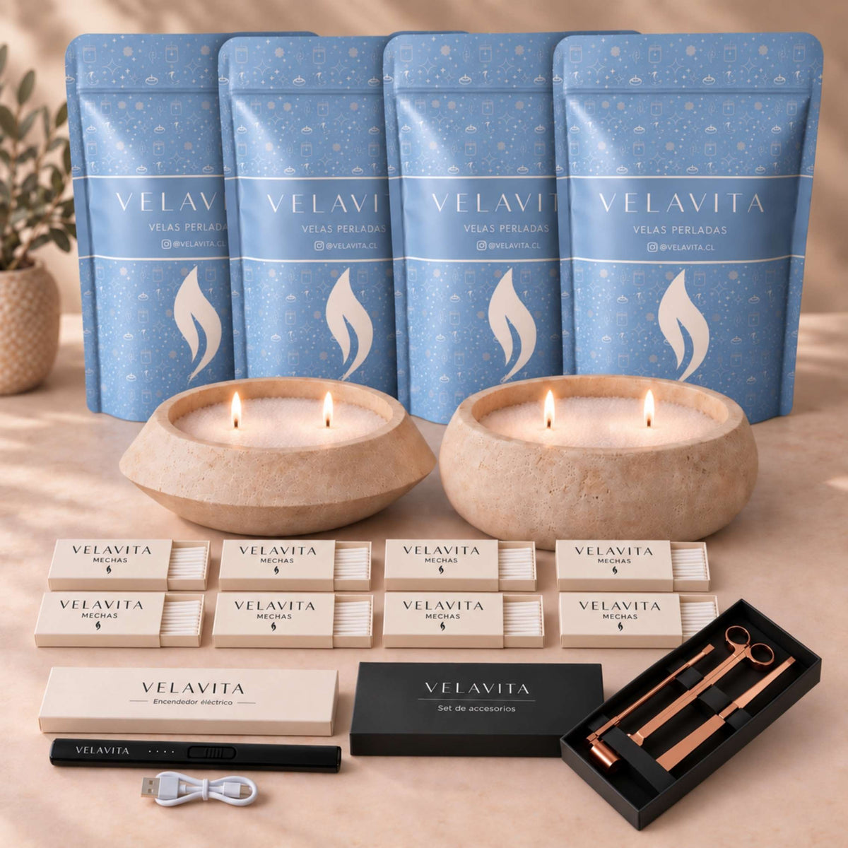 KIT SIGNATURE CONCRETO - Velas 4 kg + 2 Recipientes + Accesorios
